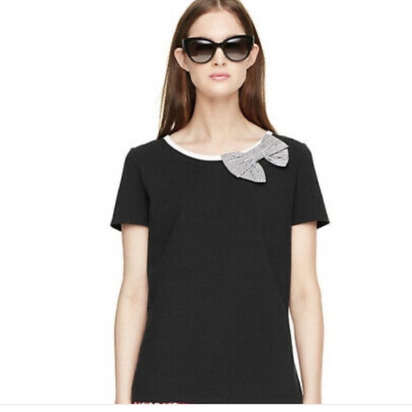 KATE SPADE Stylish Black Top w/Striped Bow on Collar Size Small - Picture 4 of 9